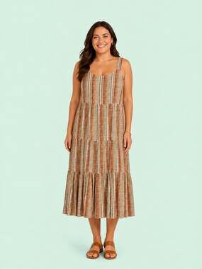 Krazy Kat Women's Smocked Tiered Striped Dress with Adjustable Straps